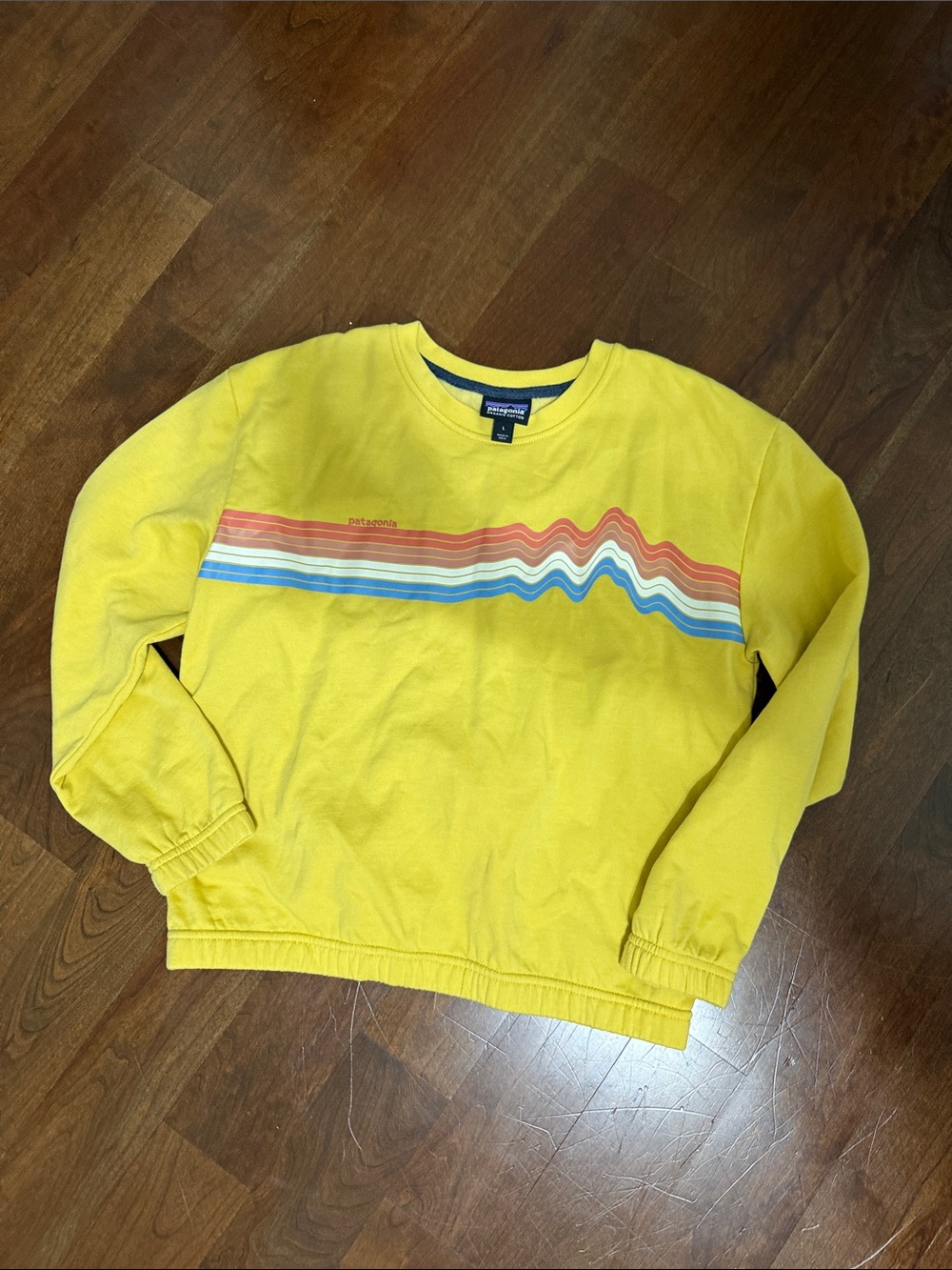 Patagonia Yellow Kid's Crew Sweatshirt with Retro Multi-Stripe